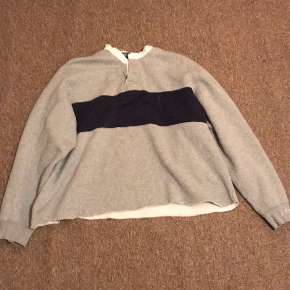 grey cropped  polo crew neck sweatshirt